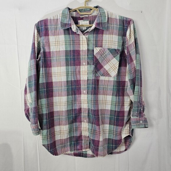 American Eagle Outfitters Tops - American Eagle Button Up Shirt Women M Purple Plaid Long Sleeve Cotton Blend Top